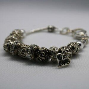 Charm Bracelet with Heart Clasp - Silver Tone